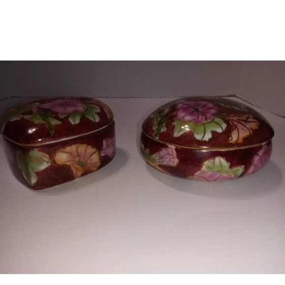 Set of 2 Cloisonne Trinket Jars- Beautiful Design - Picture 2 of 6